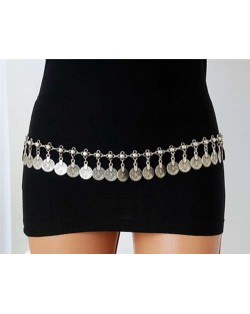 Retro Tassel Coin Waist Chain Casual Belly Dance Wholesale Waist Beach Body Chain - Silver