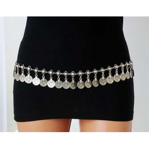 Retro Tassel Coin Waist Chain Casual Belly Dance Wholesale Waist Beach Body Chain - Silver