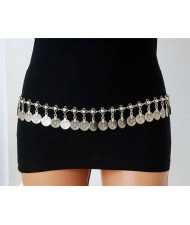 Retro Tassel Coin Waist Chain Casual Belly Dance Wholesale Waist Beach Body Chain - Silver