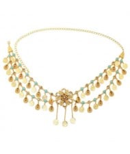 Bohemian Coins Tassel Crystal Flower Belly Chain Retro Ethnic Style Wholesale Waist Chain Jewelry - Golden