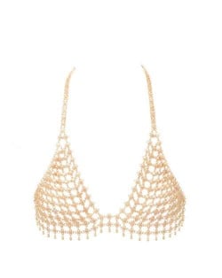 Retro Metal Punk Style Golden Hollow Exaggerated Bra Chain Women Wholesale Body Chain Jewelry