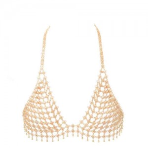 Retro Metal Punk Style Golden Hollow Exaggerated Bra Chain Women Wholesale Body Chain Jewelry