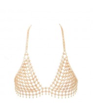Retro Metal Punk Style Golden Hollow Exaggerated Bra Chain Women Wholesale Body Chain Jewelry