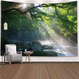 Forest and Streem in the Sun Nordic Fashion Background Cloth Home Wall Decorational Tapestry