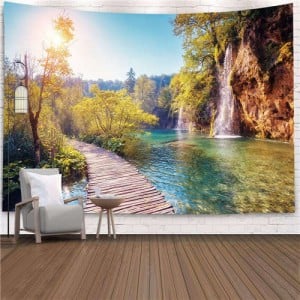Boardwalk and Stream Falls Nordic Fashion Background Cloth Home Wall Decorational Tapestry