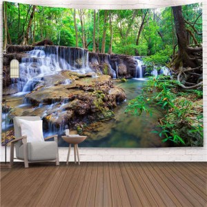 Stream Waterfall in Forest Nordic Fashion Background Cloth Home Wall Decorational Tapestry