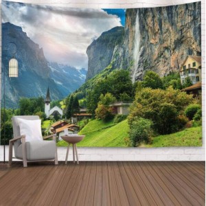 European Mountain Town Nordic Fashion Background Cloth Home Wall Decorational Tapestry