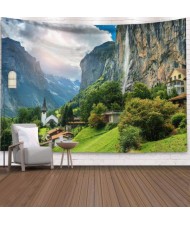 European Mountain Town Nordic Fashion Background Cloth Home Wall Decorational Tapestry