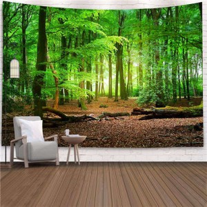 Green Forest Natual Scenery Design Nordic Fashion Background Cloth Home Wall Decorational Tapestry