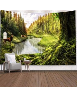 Deer by the Creek in the Forest Nordic Fashion Background Cloth Home Wall Decorational Tapestry