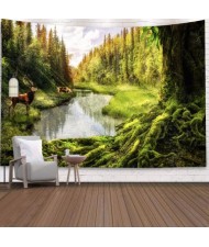 Deer by the Creek in the Forest Nordic Fashion Background Cloth Home Wall Decorational Tapestry