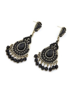 Elegant Bohemian Pearls Inlaid Water-drop Design Earrings - Black