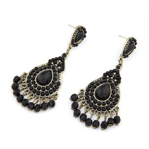 Elegant Bohemian Pearls Inlaid Water-drop Design Earrings - Black