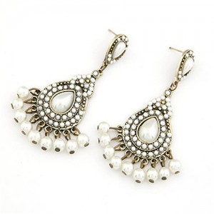 Elegant Bohemian Pearls Inlaid Water-drop Design Earrings - White