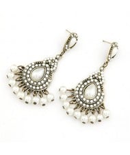 Elegant Bohemian Pearls Inlaid Water-drop Design Earrings - White