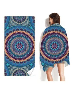 Vintage Bohemian Fashion Folk Style Dark Blue Flower Wholesale Beach Towel Bath Towel