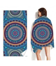 Vintage Bohemian Fashion Folk Style Dark Blue Flower Wholesale Beach Towel Bath Towel
