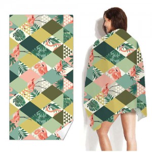 Palm Tree Leaf and Red Bird Diamond Checkered Bohemian Fashion Wholesale Beach Towel Bath Towel