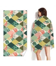 Palm Tree Leaf and Red Bird Diamond Checkered Bohemian Fashion Wholesale Beach Towel Bath Towel