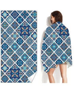 Blue Floral Rhombus Bohemian Fashion Wholesale Beach Towel Bath Towel