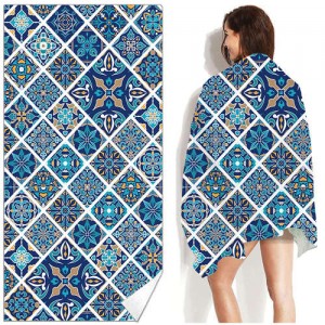 Blue Floral Rhombus Bohemian Fashion Wholesale Beach Towel Bath Towel