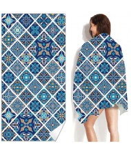 Blue Floral Rhombus Bohemian Fashion Wholesale Beach Towel Bath Towel
