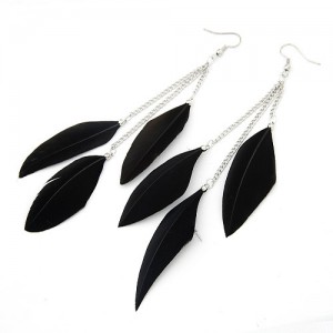 Korean Style Graceful Black Feather Earrings