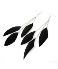 Korean Style Graceful Black Feather Earrings