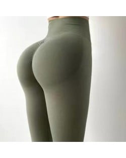 Peach Hip Yoga Seamless Tight Sports High Waist Hip Lift Fitness Women Pants - Army Green