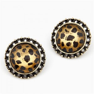 Korean Style Classic Leopard Prints Round Ear Studs