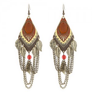 Ethnic Style Leaves Fashion Tassels Dangling Earrings