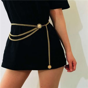 Vintage Tassel Design Wholesale Waist Chain Fashion Alloy Women Body Chain Jewelry - Golden