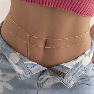 Hip-hop Style Crystal Decorated Two-layers Fahion Body Chain Jewelry - Golden