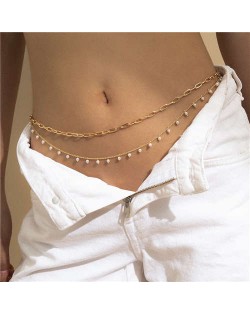 Elegant Mini Pearls Pendant Wholesale Fashion Waist Body Chain Jewelry - Golden