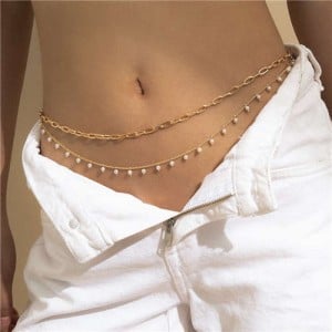 Elegant Mini Pearls Pendant Wholesale Fashion Waist Body Chain Jewelry - Golden