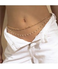 Elegant Mini Pearls Pendant Wholesale Fashion Waist Body Chain Jewelry - Golden