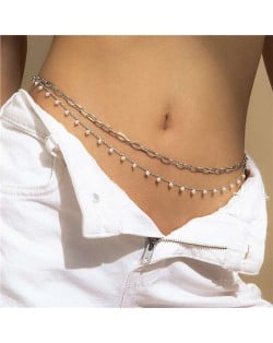 Elegant Mini Pearls Pendant Wholesale Fashion Waist Body Chain Jewelry - Silver