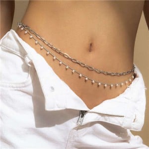 Elegant Mini Pearls Pendant Wholesale Fashion Waist Body Chain Jewelry - Silver