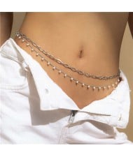 Elegant Mini Pearls Pendant Wholesale Fashion Waist Body Chain Jewelry - Silver