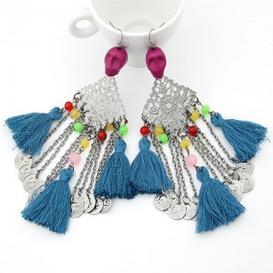 Vintage Ethnic Style Rose Skull Exaggerated Tassels Earrings