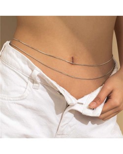 Simple Design Double-layer Thin Snake Bone Waist Chain Wholesale Body Chain - Silver