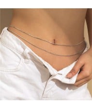 Simple Design Double-layer Thin Snake Bone Waist Chain Wholesale Body Chain - Silver