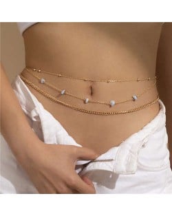 Light Blue Stones Decorated Summer Beach Fashion Wholesale Waist Chain - Golden