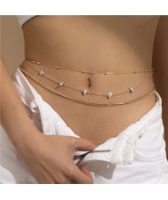 Light Blue Stones Decorated Summer Beach Fashion Wholesale Waist Chain - Golden