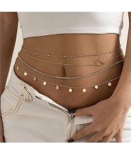 Hollow-out Heart Decorated Round Metal Sheet Tassel Multilayer American Fashion Wholesale Body Chain - Golden