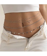 Hollow-out Heart Decorated Round Metal Sheet Tassel Multilayer American Fashion Wholesale Body Chain - Silver