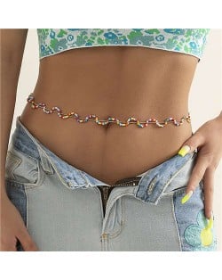 Bohemian Colorful Beads Woven Waist Chain Wavy Design Wholesale Body Chain Jewelry - Multicolor