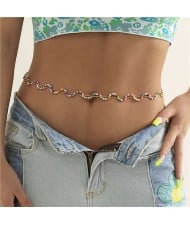 Bohemian Colorful Beads Woven Waist Chain Wavy Design Wholesale Body Chain Jewelry - Multicolor