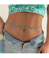 Bohemian Colorful Beads Woven Waist Chain Wavy Design Wholesale Body Chain Jewelry - Blue