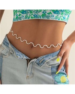 Bohemian Colorful Beads Woven Waist Chain Wavy Design Wholesale Body Chain Jewelry - White